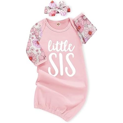 AMAWMW Newborn Baby Girl Little Sister Sleeper Gown Stripe Long Sleeve Nightgown Pajamas Gifts Stuff Essential Outfit