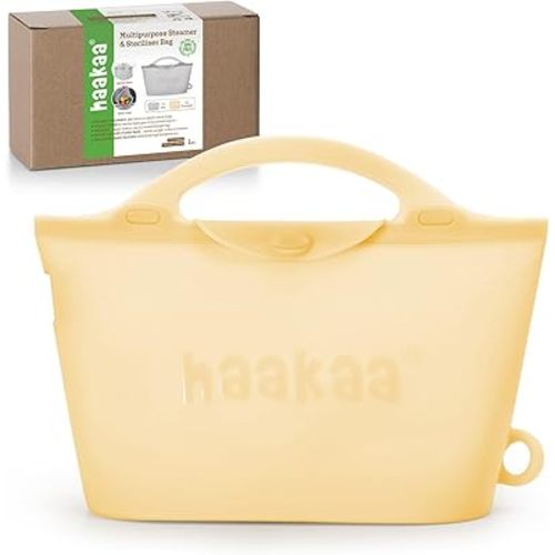 Haakaa Silicone Microwave Steamer & Steriliser Bag, 70oz/2000ml Large Capacity Reusable Steaming Bags for Baby Bottles,Breast Pump,Accessories,Pacifiers,Teethers, Great for Home&On The Go,Pinapple/1PC