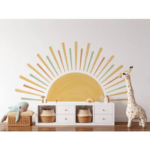 Large Boho Half Sun Watercolor Wall Decal
