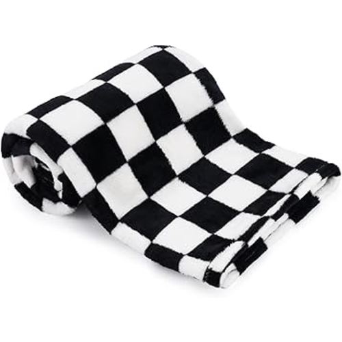 Plush Checkered Baby Blanket for Boys Girls Nursery, 30"*40" Warm Short Fleece Blanket Neutral for Infant Newborn, Small Fuzzy for Sleeping, Chenille Baby for Stroller (Black&White)