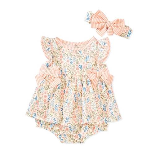 Baby Starters Baby Girls 3-24 Months Flutter-Sleeve Floral-Printed Skirted Poplin Bodysuit