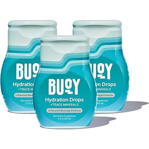 Buoy Electrolyte Drops | No Sugar, No Sweeteners | Trace Minerals, Vitamins & Antioxidants | Purposefully Unflavored | Perfect for Any Drink | Daily Hydration Supplement (Unflavored - 3 Pack)