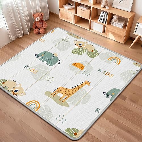 PIGLOG Foldable Baby Play Mat, Waterproof Playmats for Babies and Toddlers Kids, Safe Foam Playmat for Tummy Time, 50x50 Playpen Mat, Reversible Portable Baby Floor Mat for Infant, Toddler, Giraffe