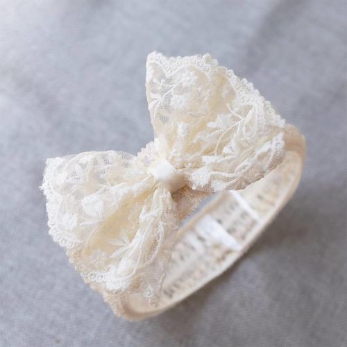 Lace White Bow-knot Baby Girls Headband Birthday Shower Infant Wrap Elastic Flower Baby Turban Hairband for Newborn Infant Toddler Kids (Ivory A, Elastic)