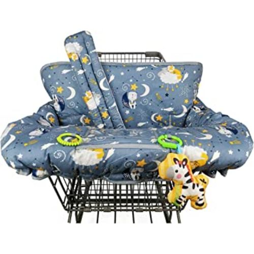 Shopping cart Cover, cart Cover for Babies, Padded high Chair Cover, Bonus Split Reversible seat Cushion, Cell Phone Pouch, Collection Pocket, Neutral for boy or Girl