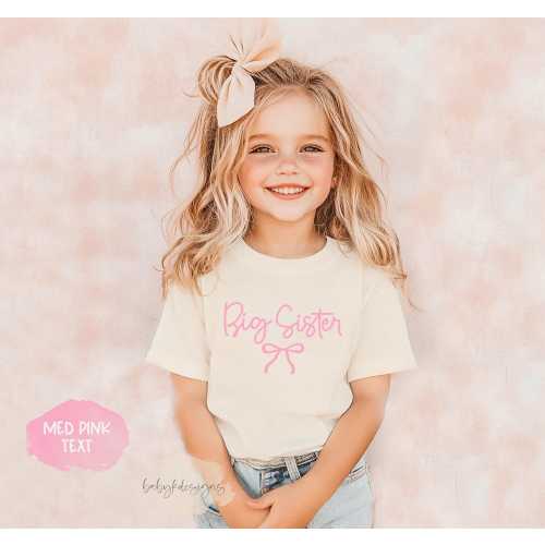 Big Sister Shirt Cute, Coquette Bow Shirt, Gift for New Sister, Promoted to Big Sis, Kids Preppy Tee, Big Sister Tee, Big Sister Shirts Pink