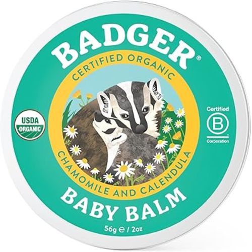 Badger Baby Balm w Chamomile Calendula, All Organic Baby Moisturizer for Cradle Cap Diaper Rash, Soothing Nourishing Gentle Baby Skin Care, Concentrated Baby Lotion for Newborn to Toddler, 2 oz