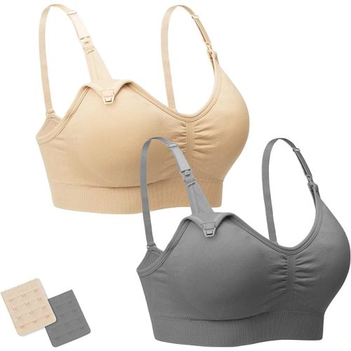 Stelle Nursing Bras Maternity Bra for Breastfeeding Pregnancy Wireless Bralette with Pads, Extenders (Black+Gray+Beige,M)
