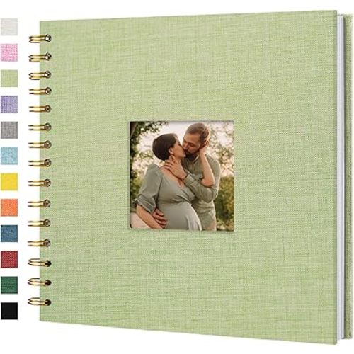 Scrapbook Photo Album Linen Cover, 8 x 8 Inch Hardcover Kraft White Pages Memory Book, for Travel Wedding Guest Book Christmas Baby Shower (20 Sheets/ 40 Pages,Grassgreen)
