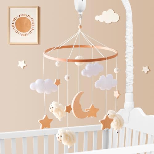 Crib Mobile for Boys Girls,Mobile for Crib,Nursery Decor,Ceiling Mobile - Stars, Clouds, Sheep