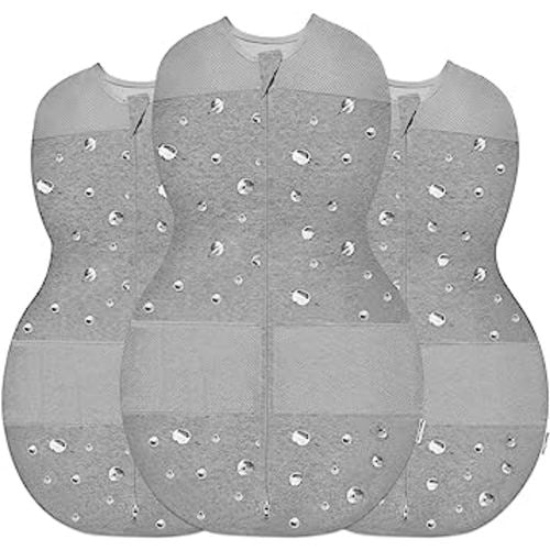 Happiest Baby Sleepea 5-Second Swaddle - 100% Organic Cotton Baby Swaddle Blanket - Doctor Designed Promotes Healthy Hip Development - 3-Pack Newborn Bundle (Graphite Planets, 2 x Small, 1 x Medium)