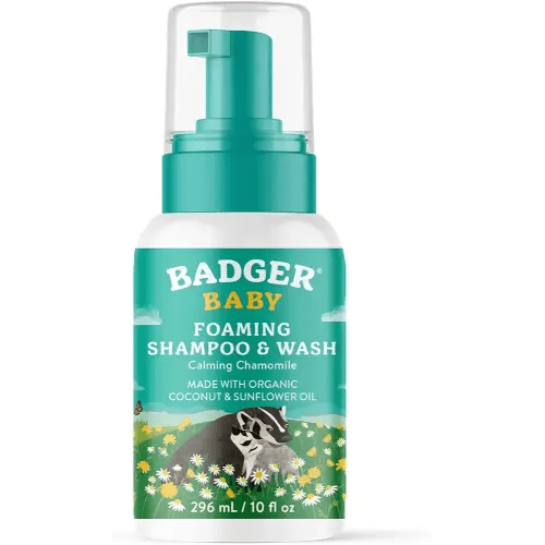 Badger Baby Wash, Calming Chamomile Foaming Baby Shampoo and Body Wash, Organic Baby Body Wash, Gentle Newborn or Toddler Baby Soap and Shampoo, 10 fl oz