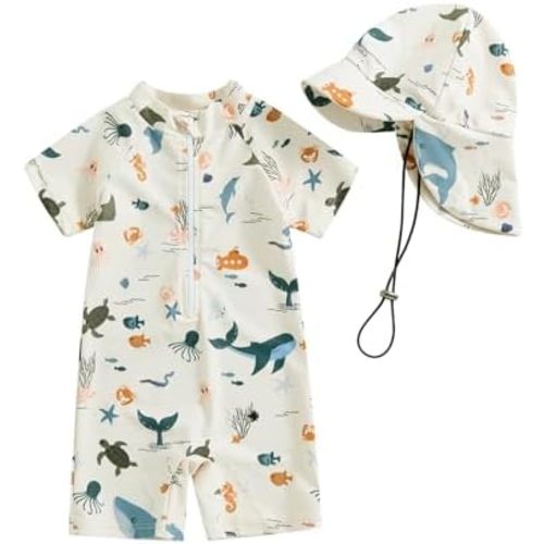 Hnyenmcko Infant Baby Boy Girls Rash Guard Swimsuit Short Sleeve Zipper Bathing Suit Toddler One Piece Swimwear Sunsuit