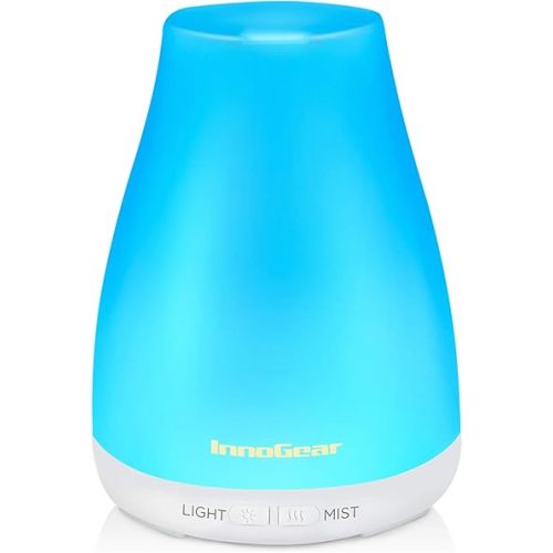 InnoGear Essential Oil Diffuser, Premium 5-in-1 Diffusers for Home Scent Aromatherapy Diffuser Air Desk Humidifier for Bedroom Large Room Office 7 Color LED 2 Mist Mode Waterless Auto Off, Basic White