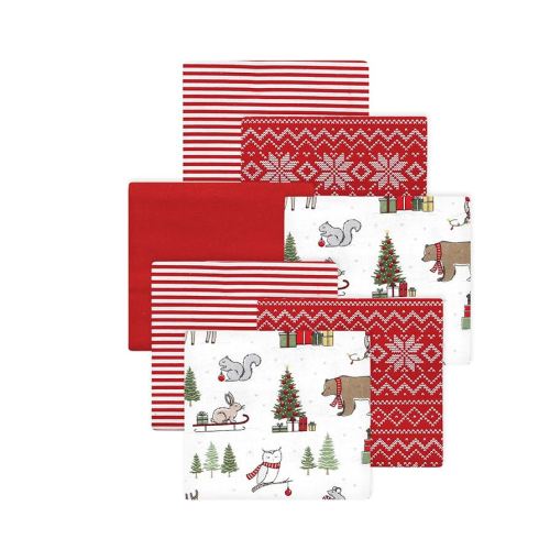 Little Treasure Hudson Baby Cotton Poly Flannel Receiving Blankets Multipack, Red Christmas Forest, 30x30 inches