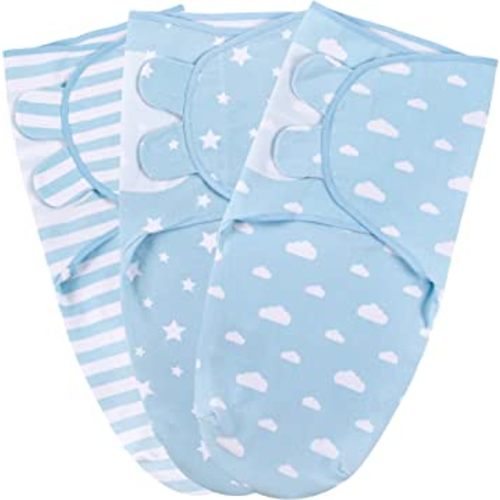 Mama Cheetah Preemie Swaddle Sack, Organic Swaddle Sleep Sacks for Preemies, Swaddle Blanket Wrap, Easy Swaddles for Premature Baby Boy 4-7 lbs, Newborn Essentials, 3-Pack, Cotton, Blue