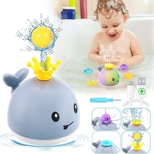 Gigilli Baby Whale Bath Toy, 4 Modes Bath Fountain Toy 6-12 12-18 Months, Light Up Bath Toys Sprinkler, Spray Water Pool Bathtub Toys for Toddlers 1-3 2-4 Infant Kid Baby 2 3 4 5 Shower Birthday Gifts