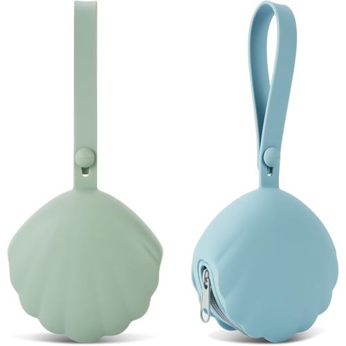 Silicone Pacifier Holder Case, Portable Leakproof Design Baby Pacifier Storage Case, BPA Free, Easy Clean, 2 Pack (Ether+Sage)