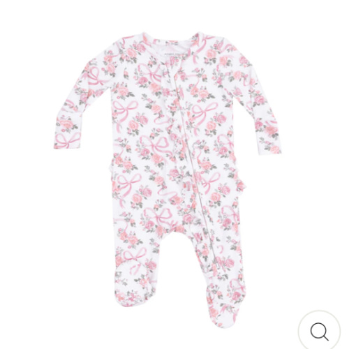 2 Way Ruffle Zipper Footie - Ribbons and Flowers