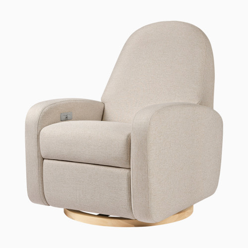babyletto Nami Electronic Recliner and Swivel Glider - Performance Beach Eco-Weave With Light Wood Base