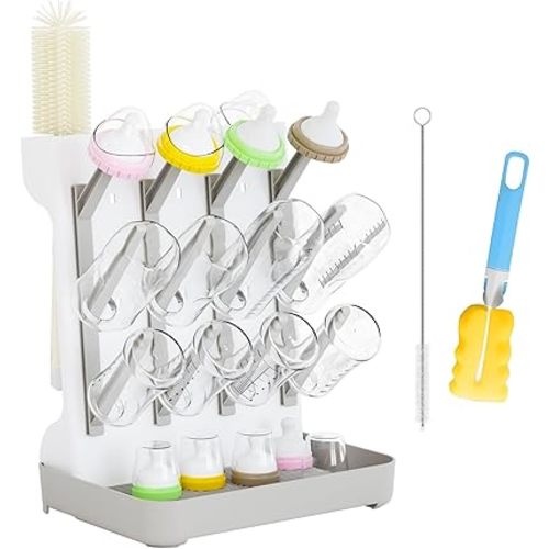 Baby Bottle Drying Rack Large Vertical Bottle Drying Rack - Detachable Space Saving Cleaning and Drying Rack for Baby Bottles and Pump Components (Grey)