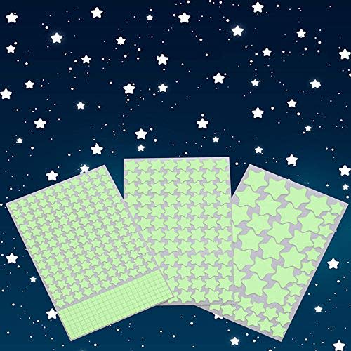 Aooyaoo Glow in The Dark Stars Wall Stickers, 3D Glowing Stars for Ceiling and Wall Decals, Perfect for Kids Bedding Room or Party Birthday Gift (452Pcs, Green)