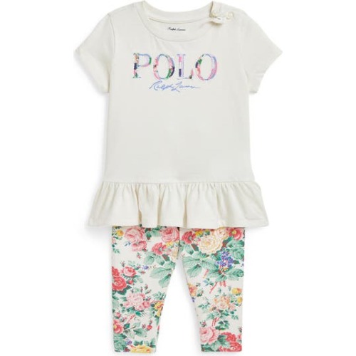 Logo Appliqué Cotton Peplum Graphic T-Shirt & Floral Leggings Set, 3M