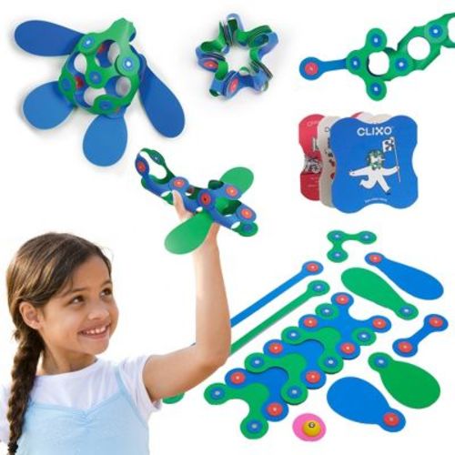 Clixo Grab & Go - Green/Blue: Magnetic Building Set for Creative Thinking, Fine Motor Skills, 18 Pieces