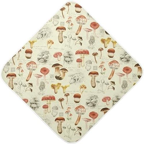 Watercolor Mushrooms Hooded Baby Towel Vintage Herbs Baby Bath Towel Unisex Soft Organic Cotton Washcloths Toddlers Shower Gifts for Boys Girls Newborn 35 x 35 in