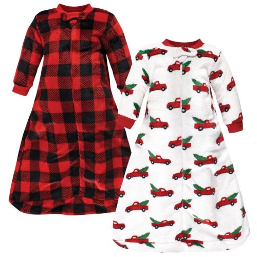 Hudson Baby Unisex Baby Plush Long-sleeve Sleeping Bag, Sack, Wearable Blanket, Christmas Tree Truck, 0-9 Months