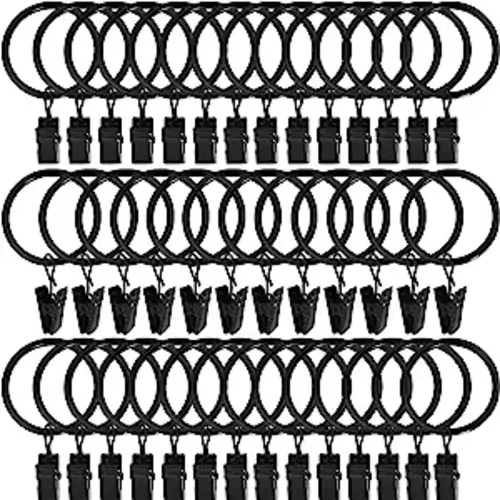AMZSEVEN 40 Pack Metal Curtain Rings with Clips, Drapery Clips Hooks, Decorative Rod Clips Hangers 1.5 Inch Interior Diameter Eyelets, Rustproof Vintage Black - 1.5" I D 40 Pack