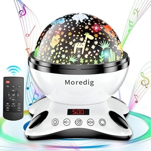 Moredig Kids Night Light Projector, Remote Baby Night Lights for Kids Room with 12 Music Nursery Night Light Projector for Kids Timer 2 Projections 18 Light Modes, Gifts for Baby Kids - Black