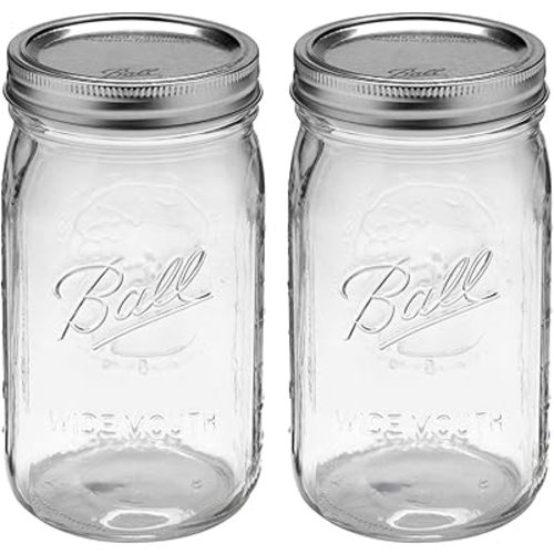 Ball Wide Mouth 32-Ounces Quart Mason Jars with Lids and Bands, (2 Jars)