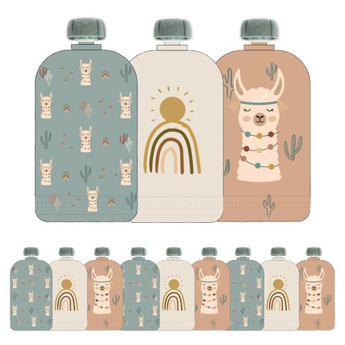 Hippypotamus Reusable Baby Food Pouches for Toddlers - BPA Free Food Grade - Dishwasher & Freezer Safe - Baby Food Containers - Refillable Squeeze Pouch for Applesauce & Yogurt - 12 Pack (Llamas)
