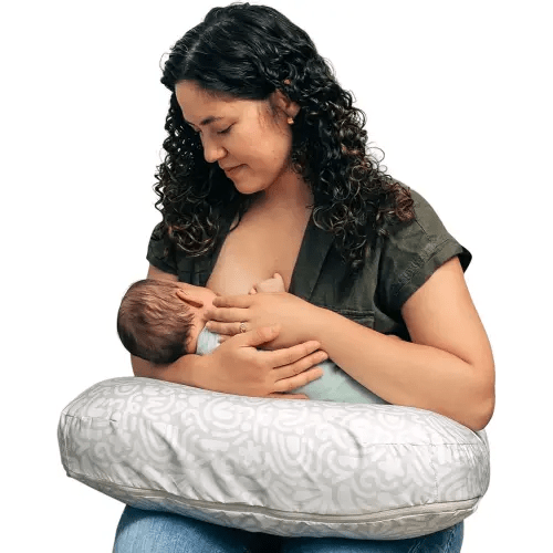Boppy Nursing Pillow - Ergonomic Bottle & Breastfeeding Pillow with High, Firm, Large Area, Water-Repellent Cushion with Washable Cover; Baby Safety Alliance Verified - Cream Retro Squiggles
