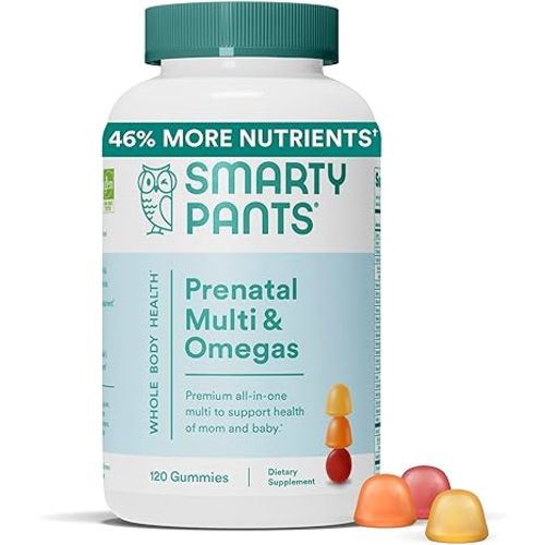 SmartyPants Prenatal Vitamins for Women, Multivitamin Gummies: Omega 3 Fish Oil (EPA/DHA), Biotin, Methylfolate, Vitamin D3, C, Vitamin B12, B6, Vitamin A, K & Zinc, 120 Count (30 Day Supply)