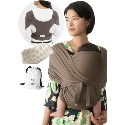 Konny Baby Carrier Flex SoftBreeze with Head Support - Adjustable, Easy to Wear Baby Wrap Sling, Perfect for Newborn Babies Essentials up to 44 lbs (XS-XL) - Mocha