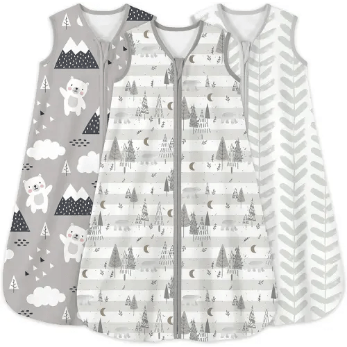 Yoofoss Baby Sleep Sack 6-12 Months 0.5 Tog Wearable Blanket for Baby, 3 Pack 100% Cotton Infant Toddler Sleeping Sack 2-Way Zipper Lightweight Sleepsack