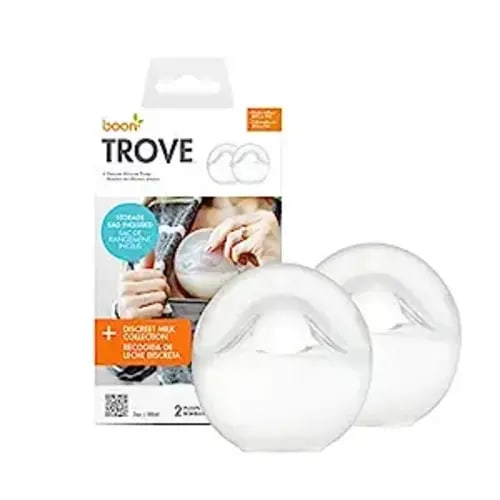 Boon TROVE Silicone Manual Breast Pump with Travel Pouch - Hands Free Breast Pump - Passive Breast Milk Collector Shell for Newborns - Breastfeeding Essentials - 2 Count Clear B11531 - 2 Count w/ Travel Pouch