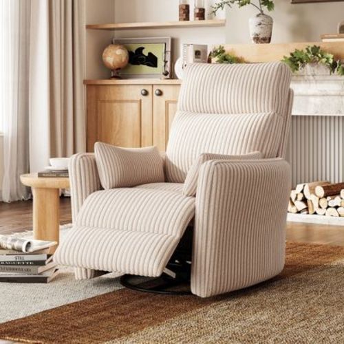 360 Swivel Rocker Recliner - Corduroy Nursery Glider Rocking Chair with 2 Pillows Beige 36"*34"*41"