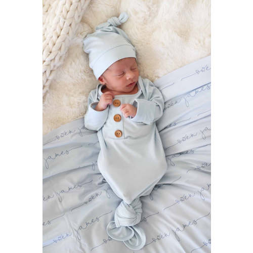 Baby Blue Newborn Baby Knot Gown & Hat Set | Caden Lane
