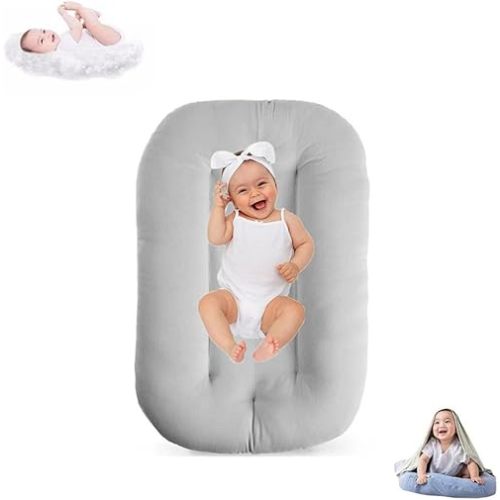 Baby Lounger for Infants Babies 0-12 Months, Bionic Organic Lounger, Soft Cotton Breathable Infant Floor Seats & Loungers for Newborn Baby Shower Gifts (Gray)
