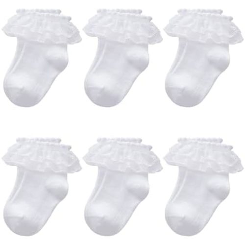 Witwot 6 Pairs Toddler Ruffle Socks Baby Girls Frilly Lace Socks Kids Ankle Dress Socks 1t -8 Years