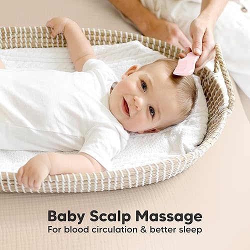 Baby Hair Brush and Comb Set for Newborn - Wooden Baby Hair Brush Set with Soft Goat Bristle, Baby Brush Set for Newborns, Baby Brush and Comb Set Girl, Boy, Toddler Cradle Cap Brush (Oval, Blush)