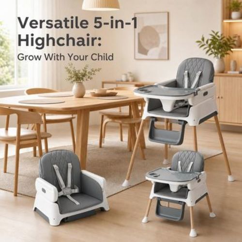 JOYMOR 5 in 1 Baby High Chair for Baby and Toddler, Portable Highchair Fold Compact,Baby Feeding Chair Booster with Tray, 5 Point Harness