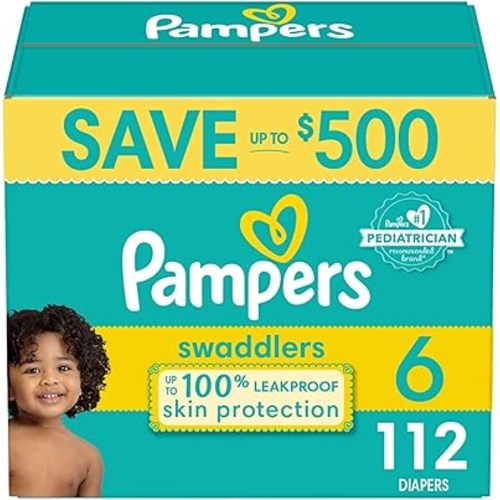 Pampers Swaddlers Diapers, Size 6 (35+ Pounds), 112 Count