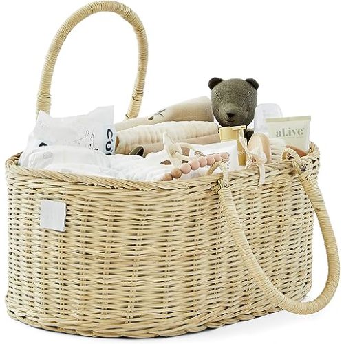 Baby Diaper Caddy Organizer - Handmade Rattan - Luxury Diaper Caddy Basket - Cute Diaper Caddy for Baby Girl & Diaper Caddy for Baby Boy - Nursery Basket