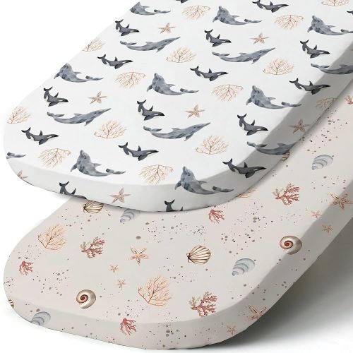 Stretch Fitted Bassinet Sheet Set BROLEX 2 Pack Cradle Sheets for Bassinet Pad/Mattress,Unisex Boys Girls,Ultra Soft,Dolphins Shells