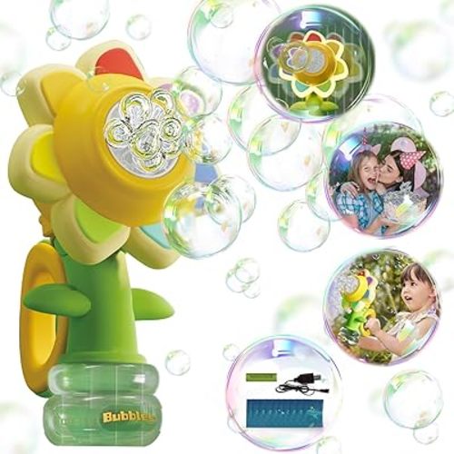 Flower Bubble Machine for Kids Toddlers,Automatic Bubble Blower,Bubble Maker Toy with Shaking-Head and Lights up,Wedding Birthday Party Decoration,Bath,Outdoor Gifts for Kids