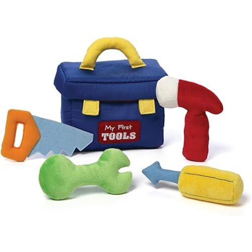 Baby GUND Play Soft Collection, My First Toolbox 5-Piece Plush Playset with Rattle, Squeaker and Crinkle Plush Toys, Sensory Toy for Babies and Newborns, 7.5”